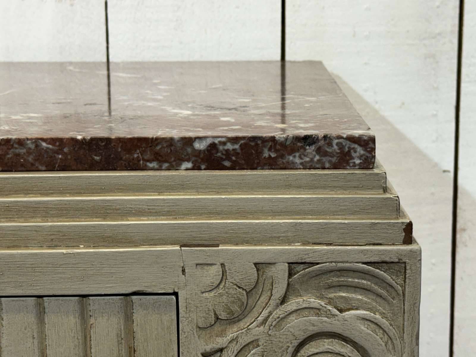 Art Deco sideboard in walnut, oak and marble top.