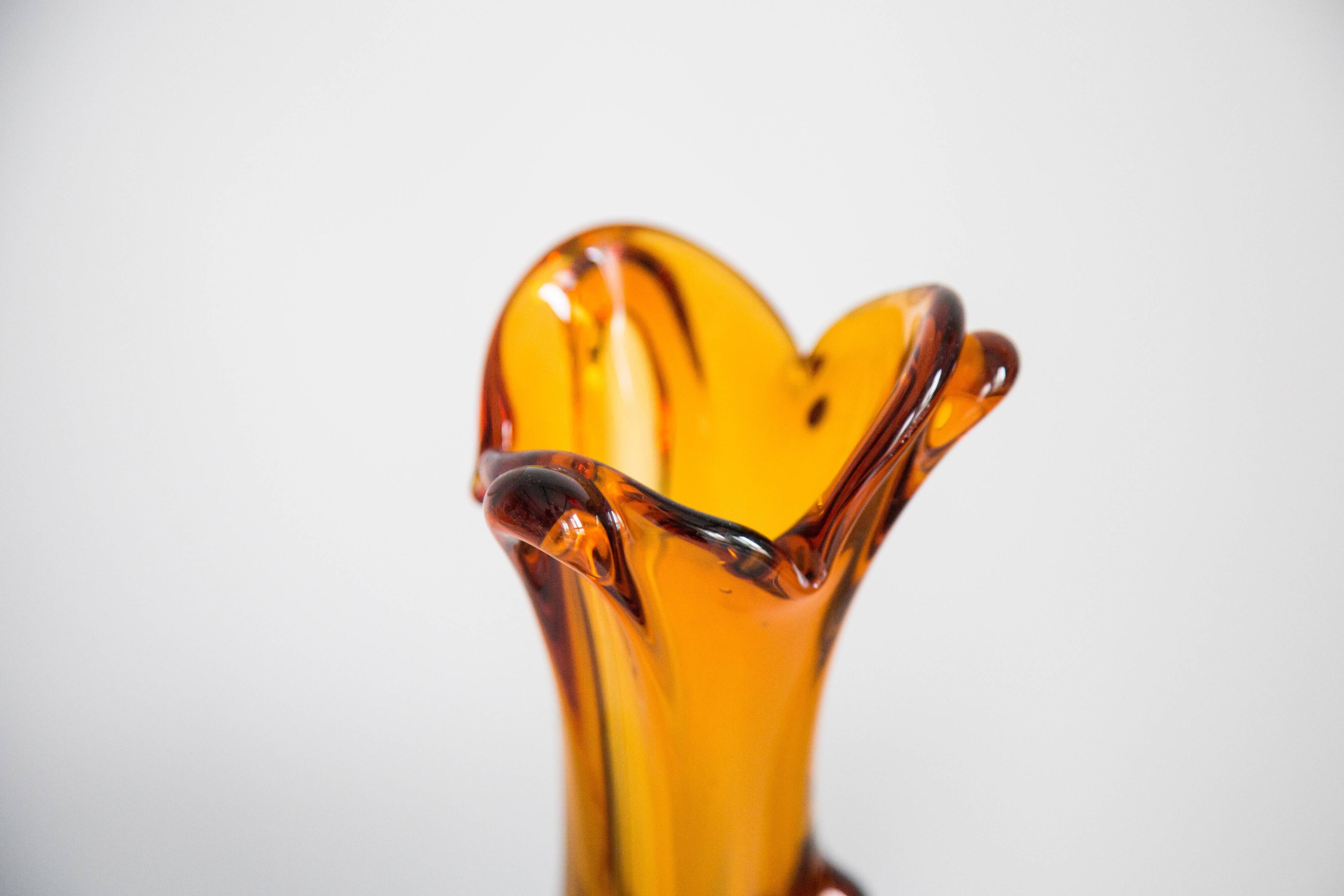 Artistic yellow glass vase from the mid-century, Tarnowiec, Sulczan, Europe, 1970s.