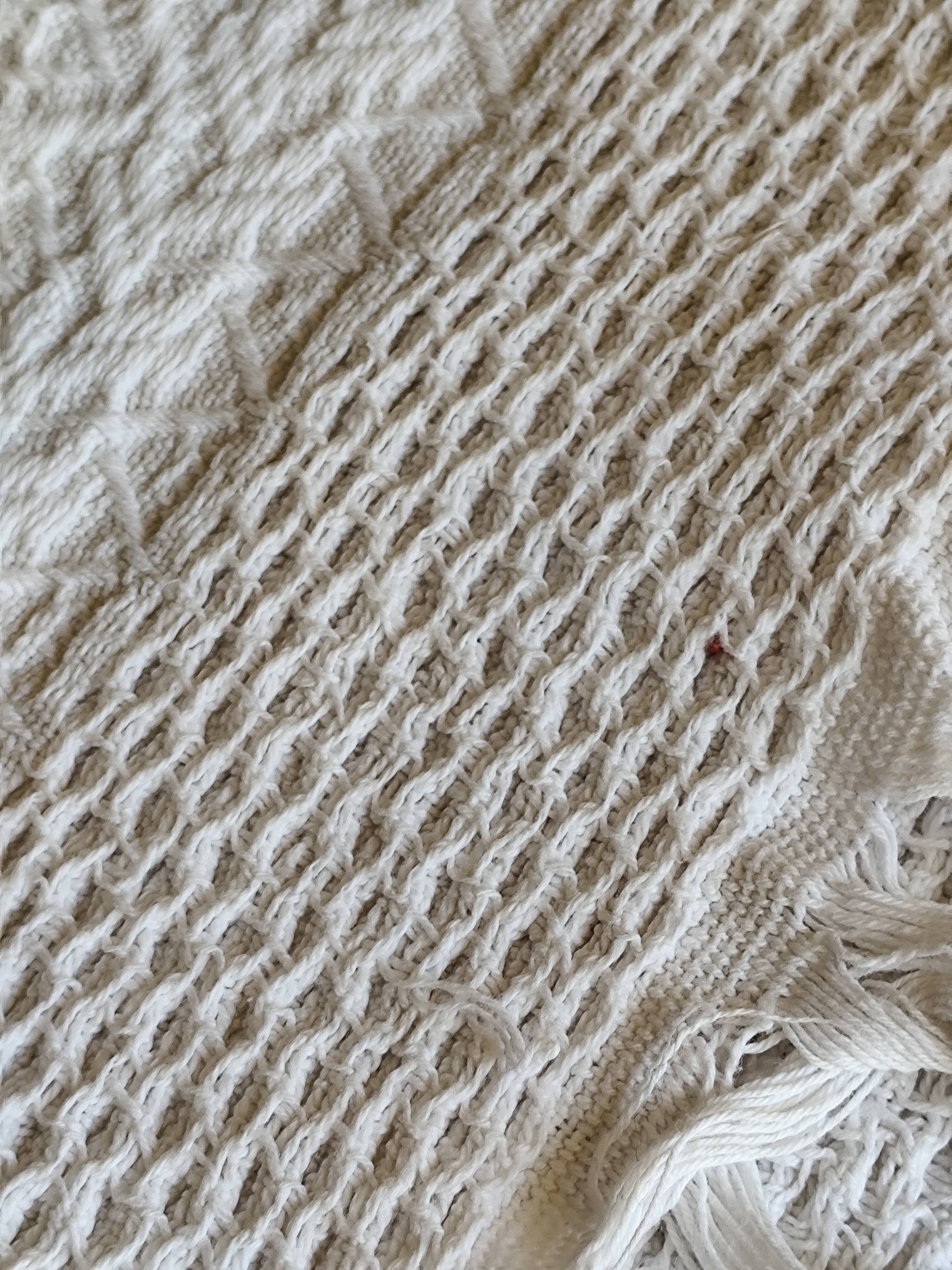 White cotton bedspread, vintage woven cotton bed throw.
