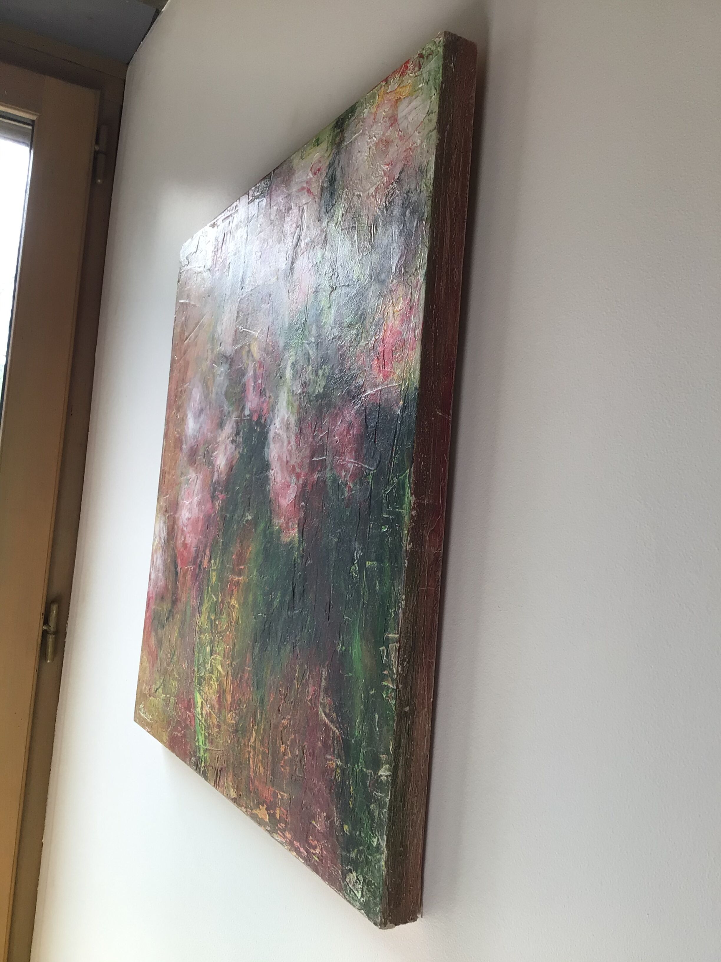 Table oil on wood roses signed Perret