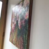 Table oil on wood roses signed Perret