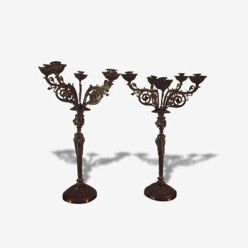 Paire chandeliers bronze doré  modèle Versailles