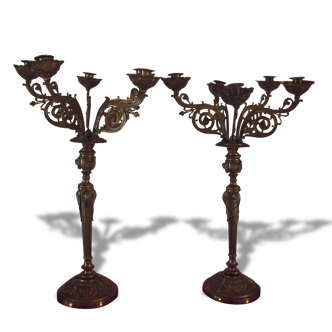 Paire chandeliers bronze doré  modèle Versailles