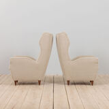 Pair of Italian wingback lounge chairs reupholstered