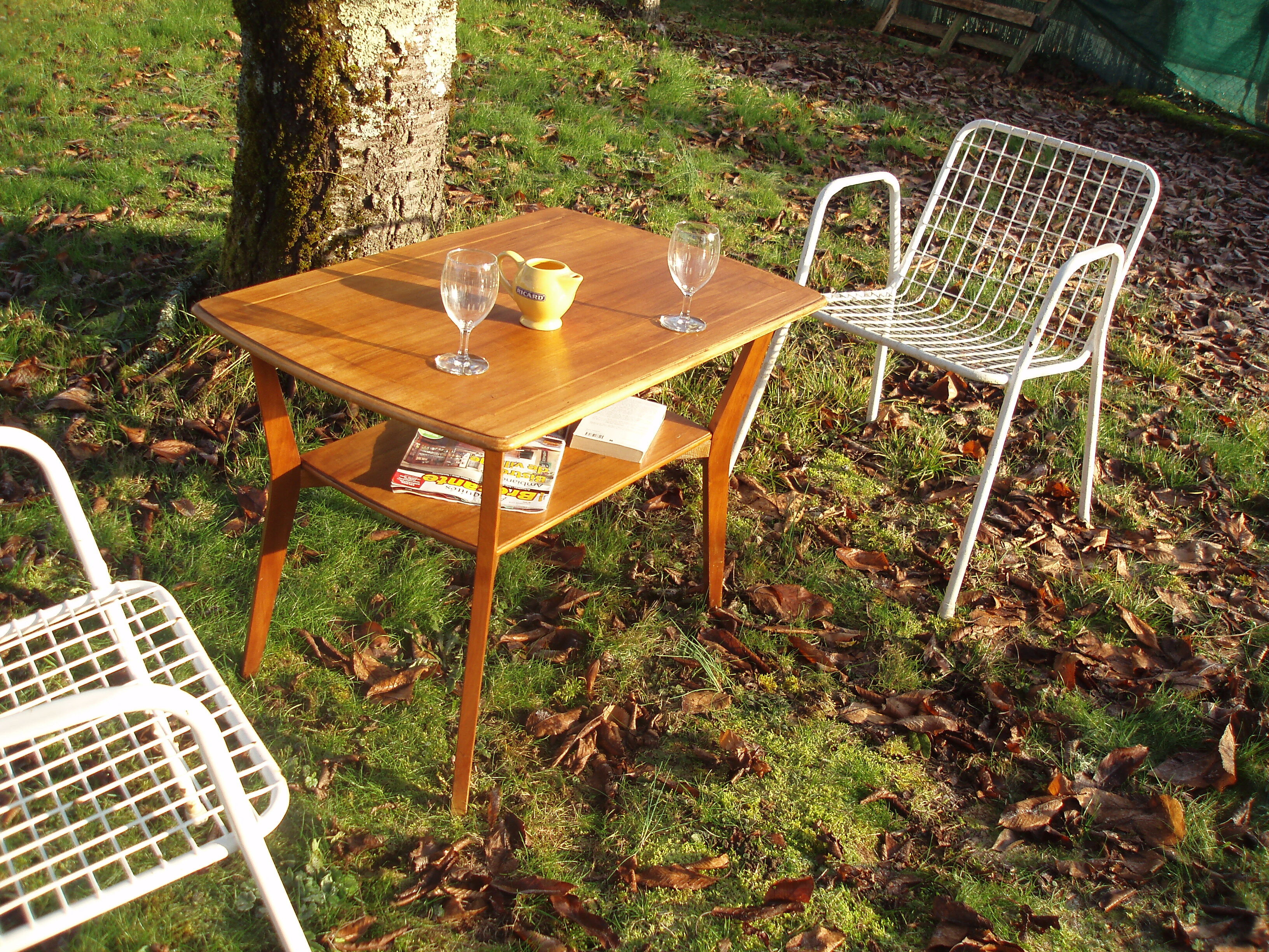 Coffee table rectangular double wooden tray