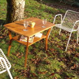 Coffee table rectangular double wooden tray