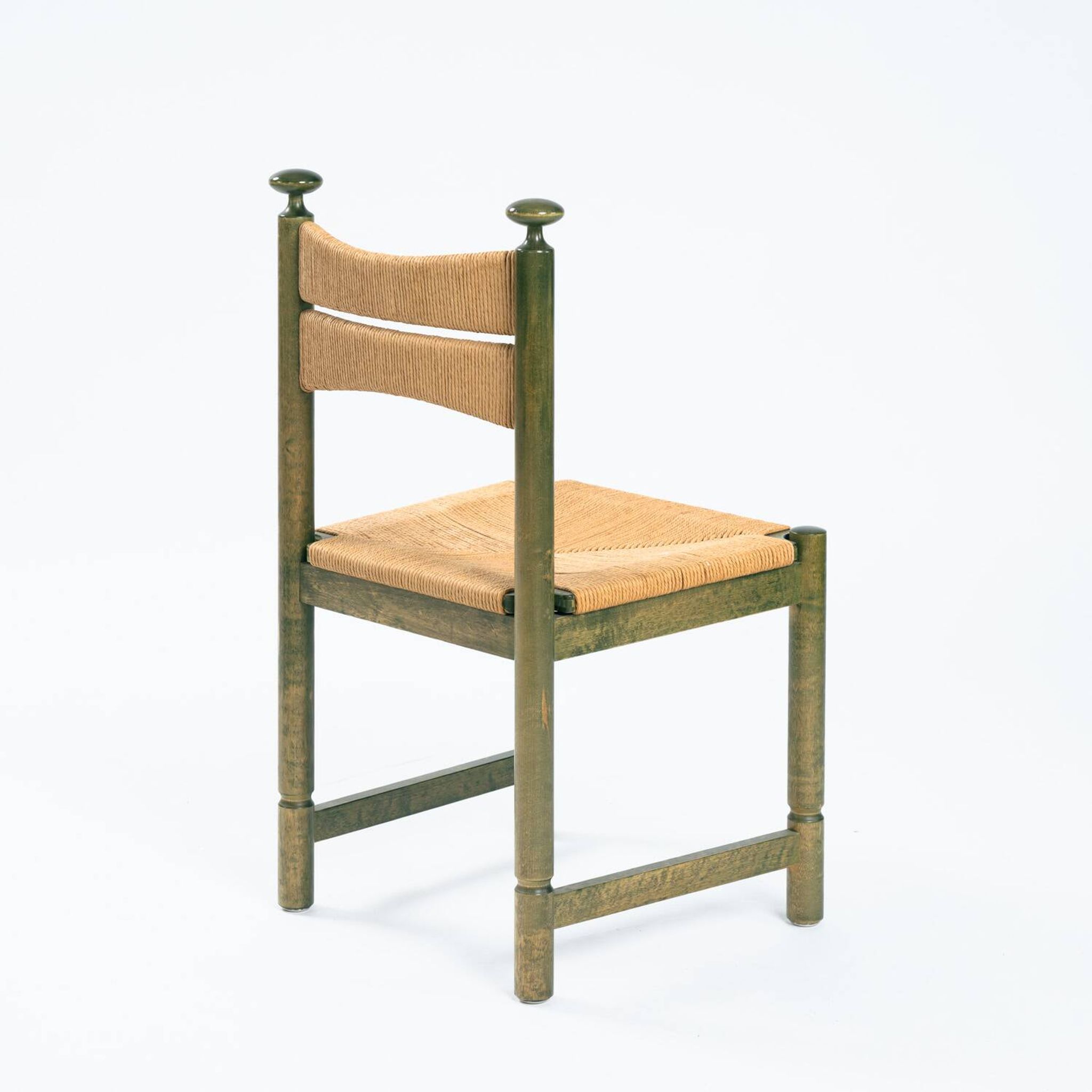 Odessa dining chairs set of 6, stained birchwood, Danish cord, 1970s