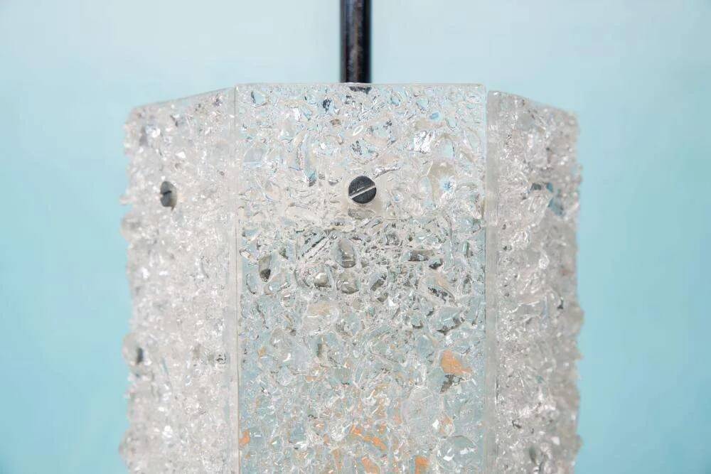 Vintage hexagonal glass and chrome pendant lamp from the 1960s.