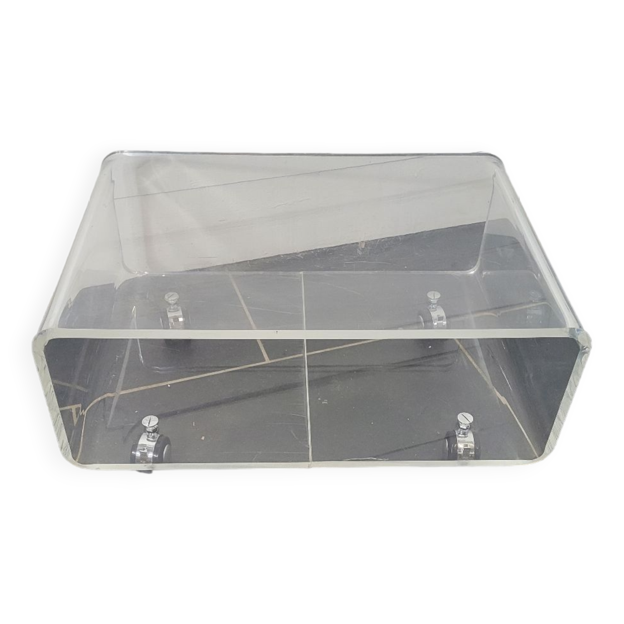 70s transparent plexiglass coffee table