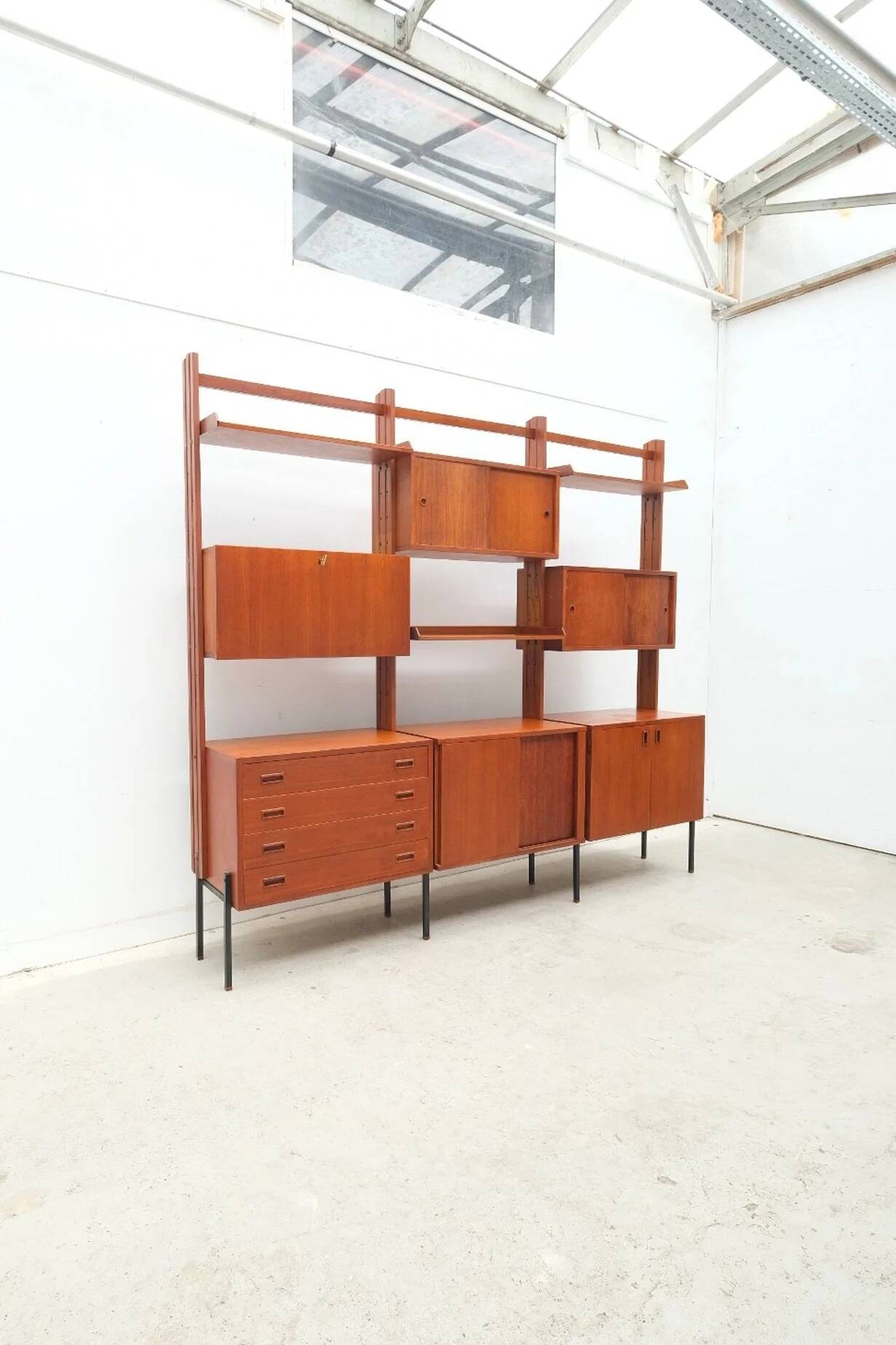 Teak and metal bookcase, Italy 1960