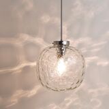 Grande lampe suspension globe en verre à bulles Limburg & chrome, Allemagne, années 1970