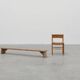 Banc bas rustique français en bois massif de style wabi wabi, vers 1880