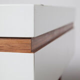 Low white presentation table or bench