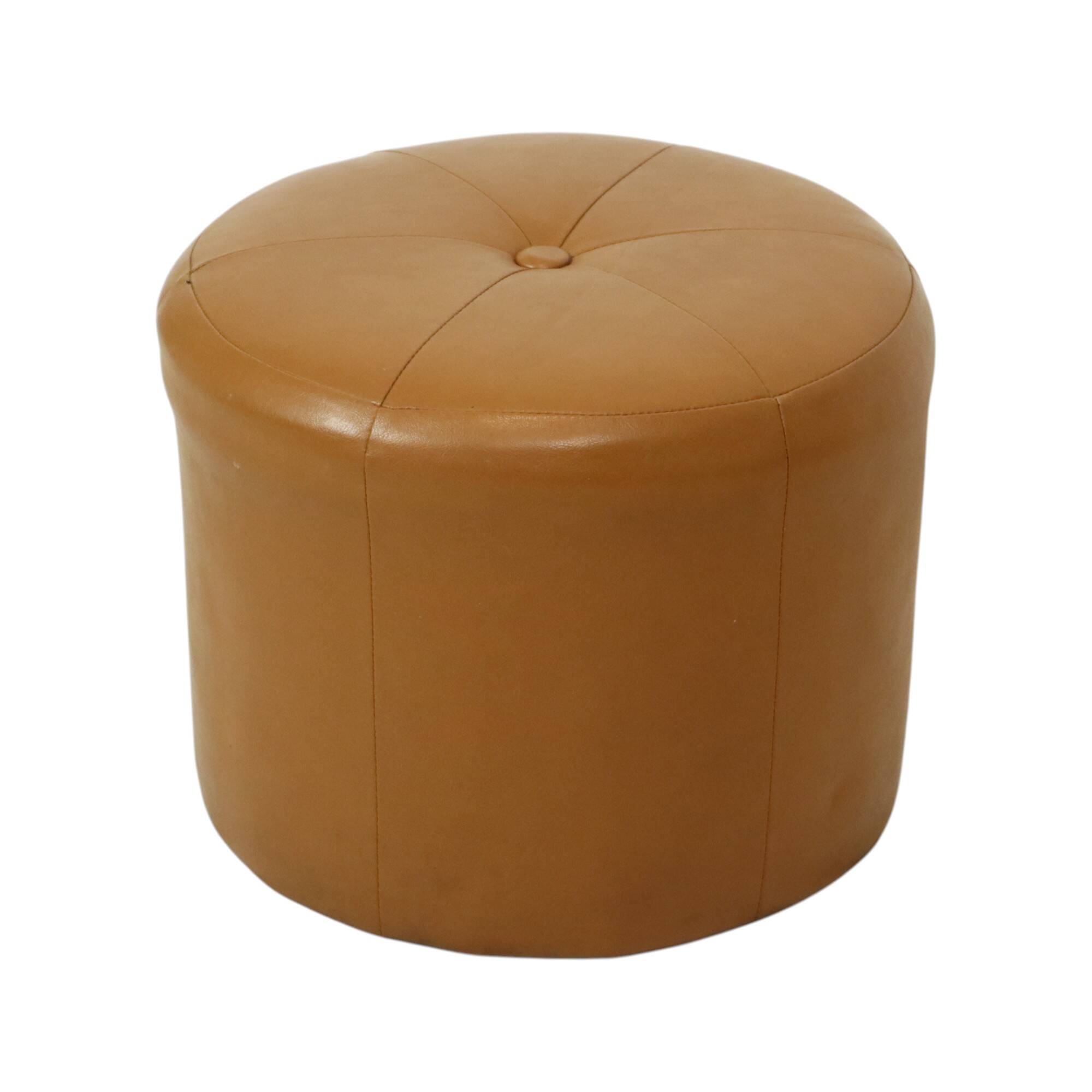 Round Vintage Pouf Camel Brown Skai Faux Leather