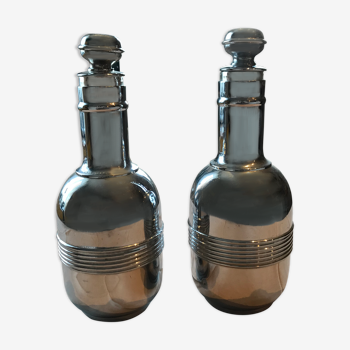 Silver metal thermos bottles