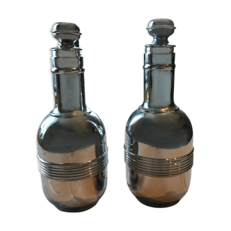 Silver metal thermos bottles