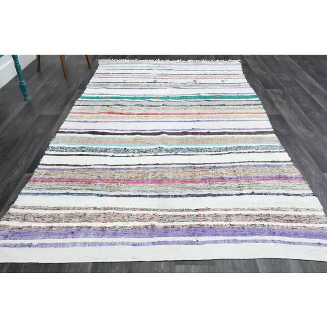 1970s Turkish Hand-Knotted Wool Kilim White Kilim Runner Rug 185x323