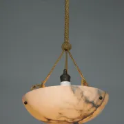 Art Deco Alabaster Pendant Light, Hand-Carved, 1920s