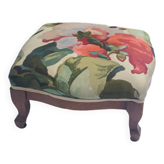 Footrest, wooden and antique floral fabrics