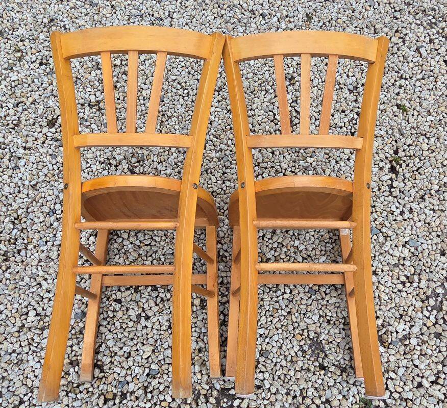 2 Bistro Chairs in Varnished Beech from the 1950s