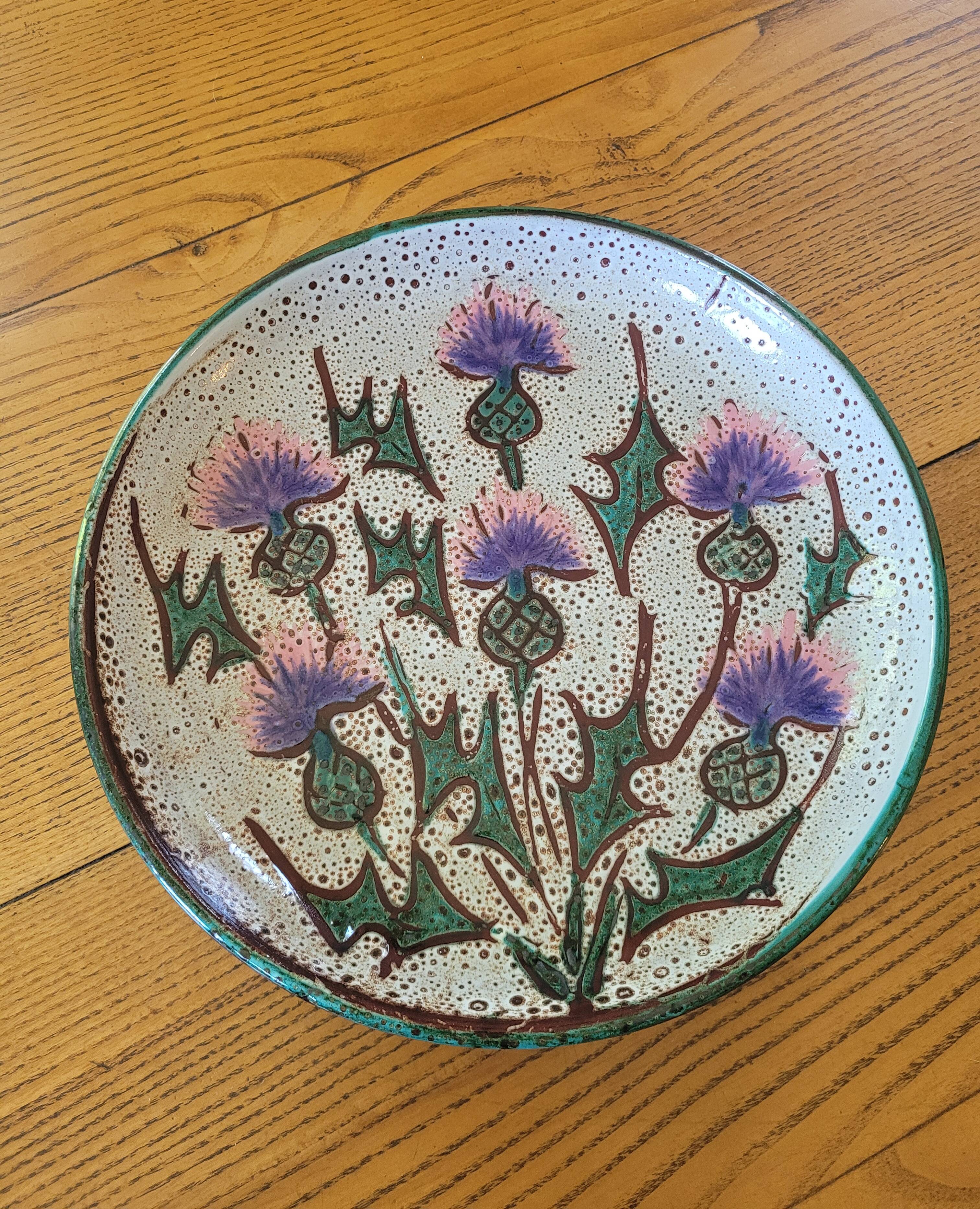 Large "Thistle" ceramic plate from Vallauris