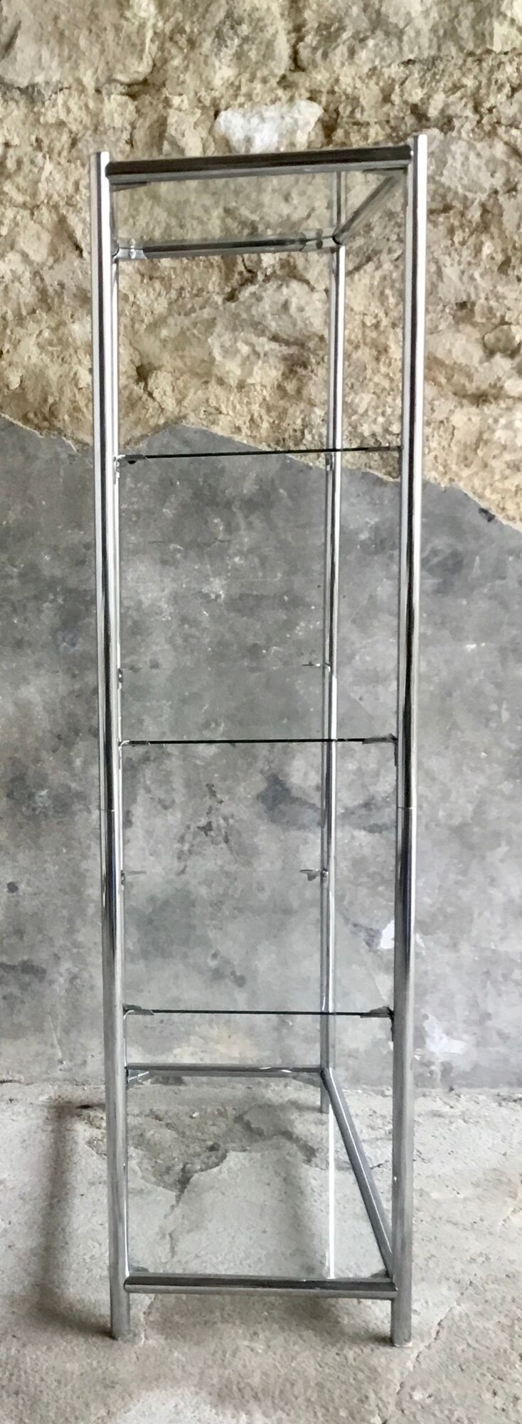 Shelf on chromed metal legs and glass tops 1970