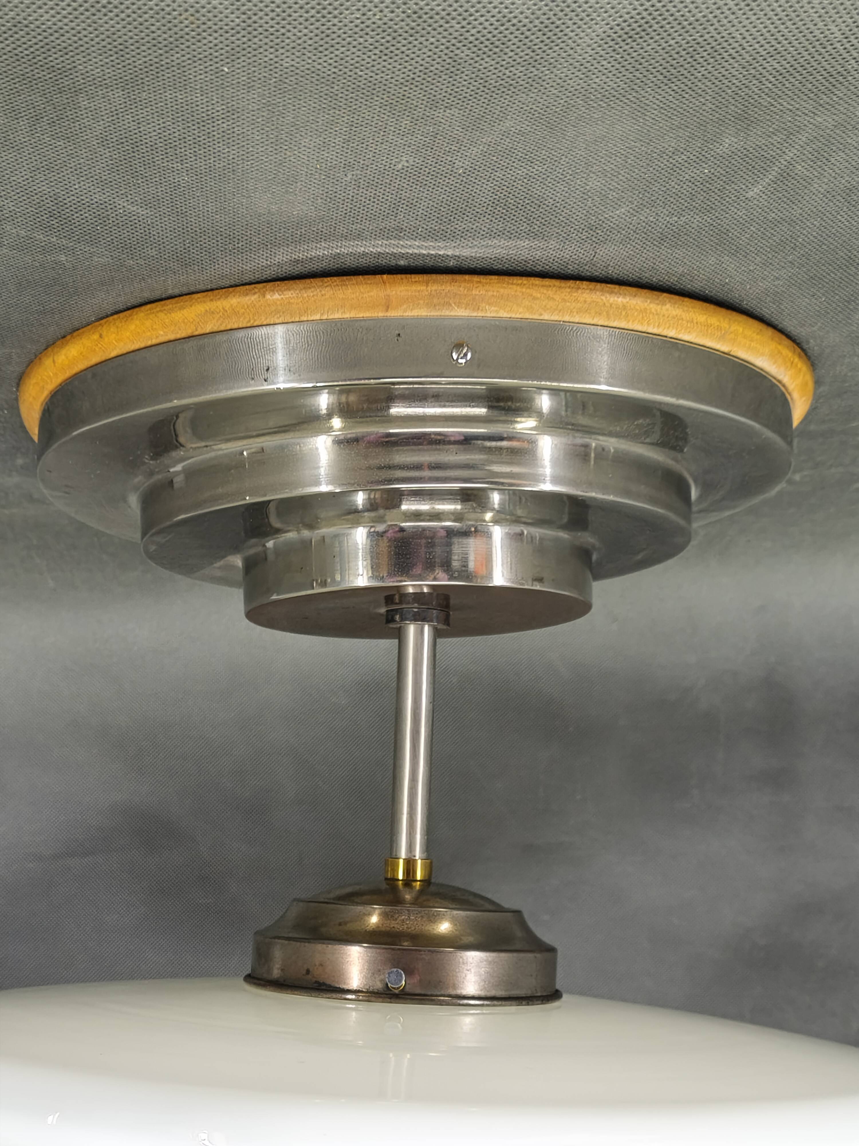 Czech Art Deco Opaline Glass Flush Mount Ceiling Light 1930s