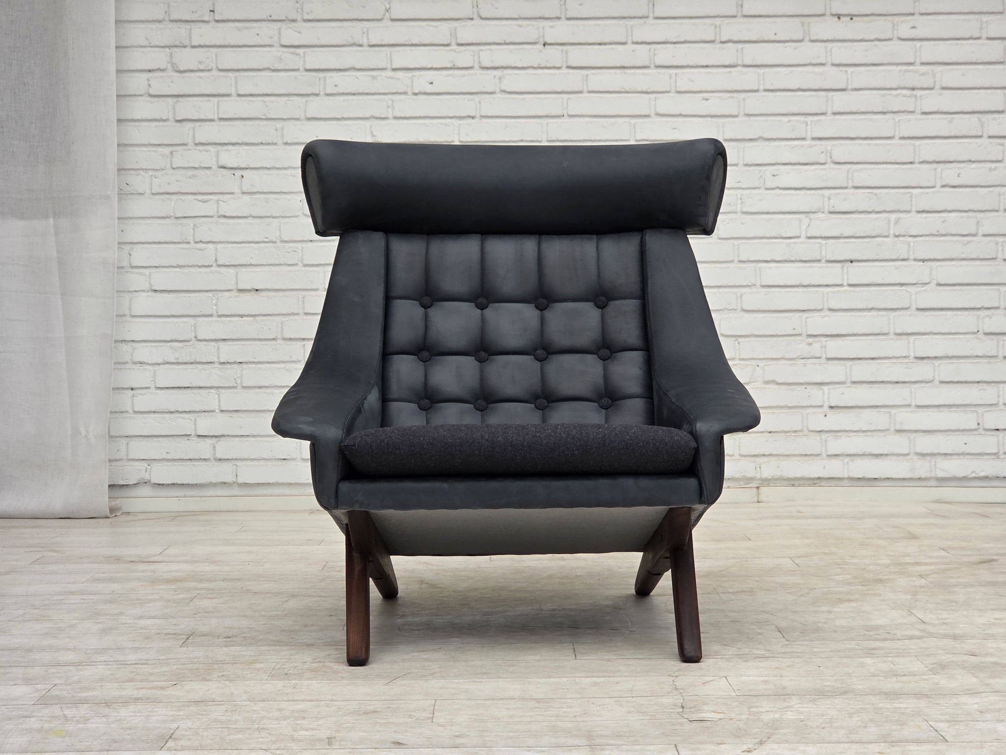 1970s, Danish design by Illum Wikkelsø, reupholstered armchair, leather.