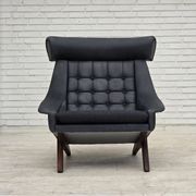 1970s, Danish design by Illum Wikkelsø, reupholstered armchair, leather.