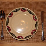 Dessert plate cream earthenware, geometric patterns