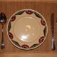 Cream earthenware dessert plate, geometric patterns