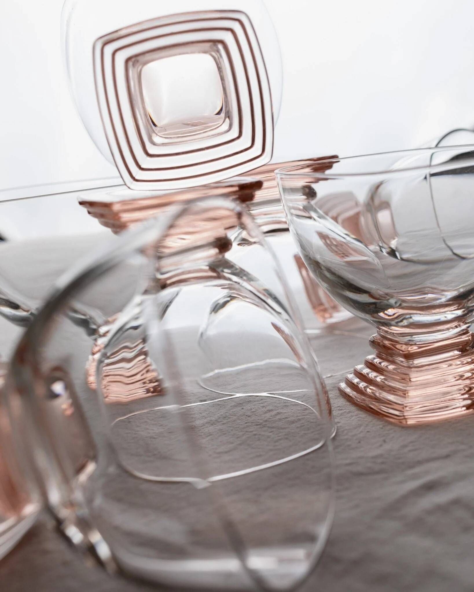 7 Retro Murano Glass Drinking Glasses - Pink, Peach & Clear Glass, 1970s Italy, Mid-Century Set