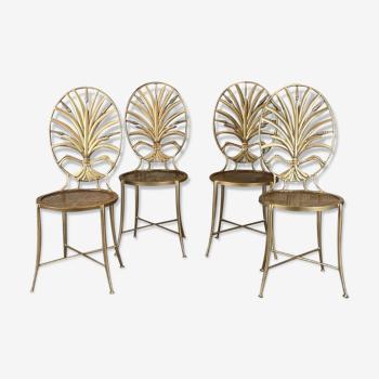 Suite Of 4 Golden Metal Chairs By S.salvadori. Around 1960