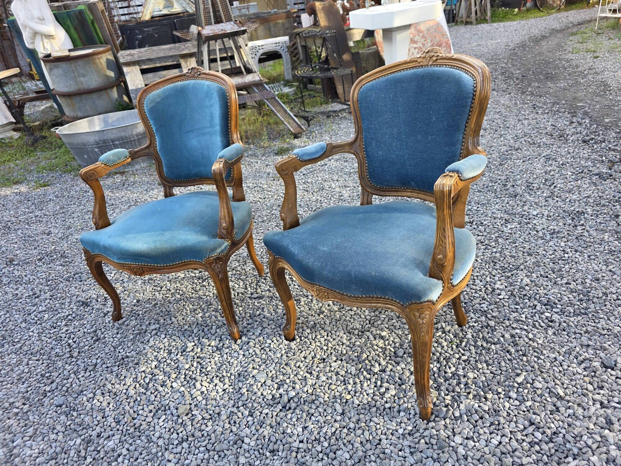 Pair of Louis XV style cabriolet armchairs