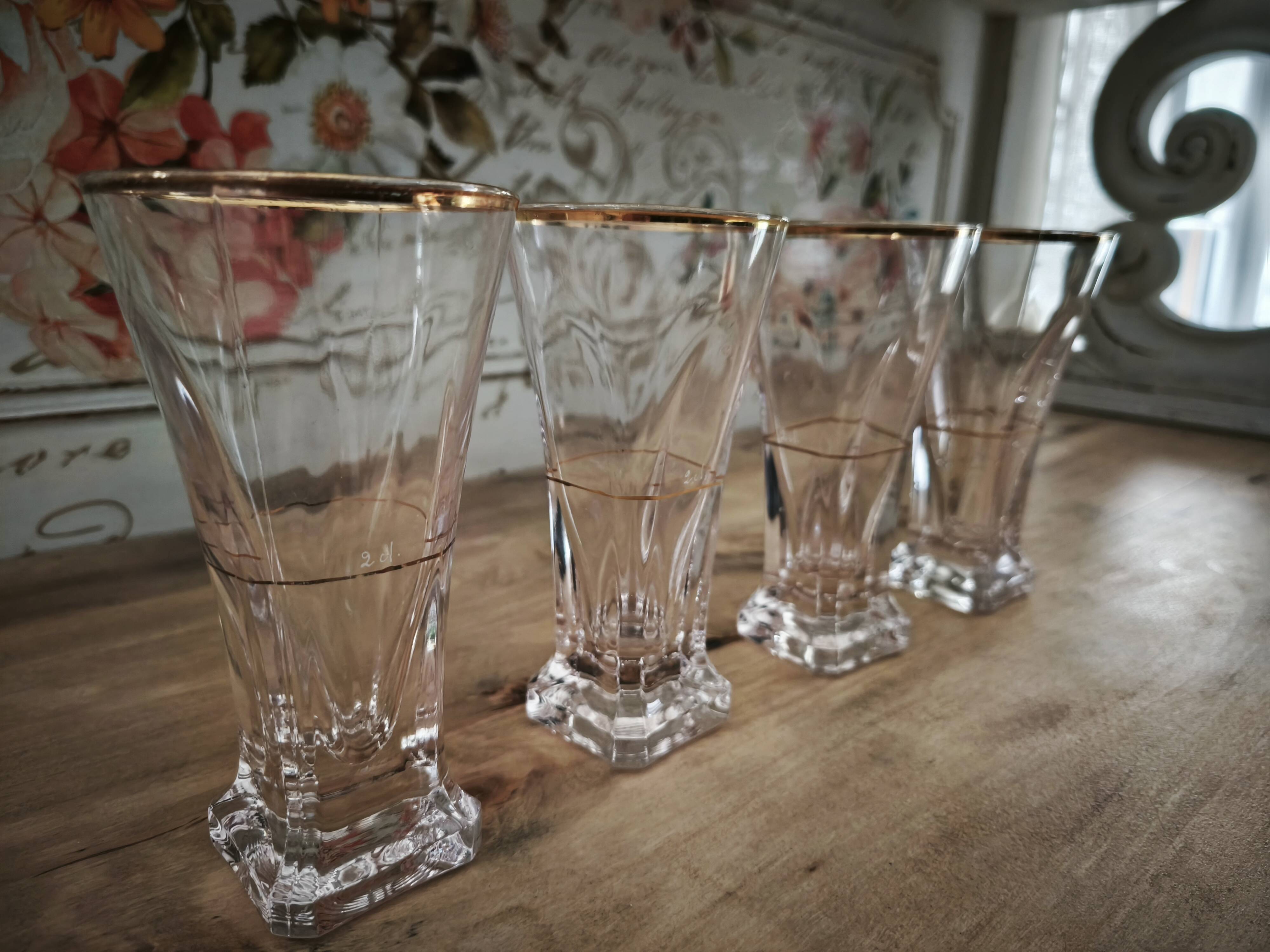 Lot de 4 verres à pastis Bistrot anciens avec marque de dosage