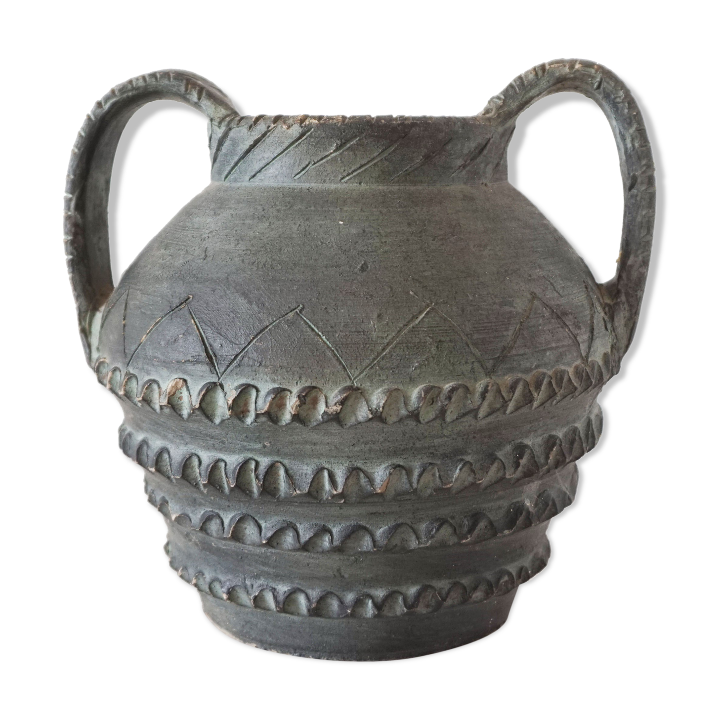 Vase with double handle in black sandstone