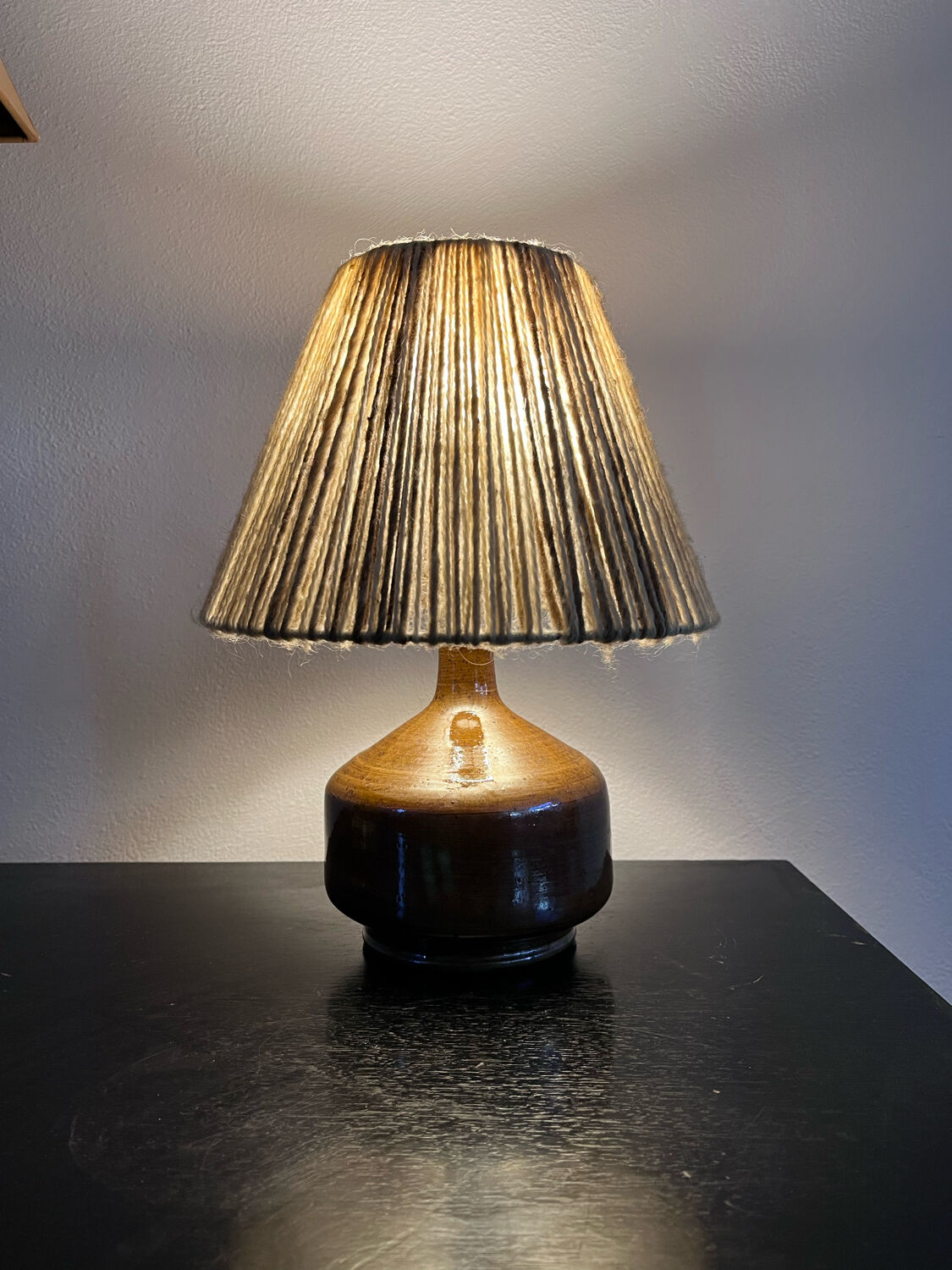 Vintage stoneware lamp and wool lampshade