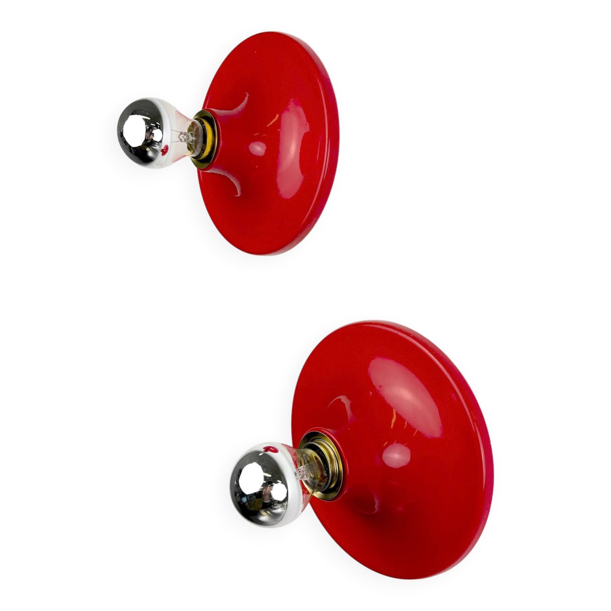 Pair of red Targetti Sankey sconces, 1970s, Italy