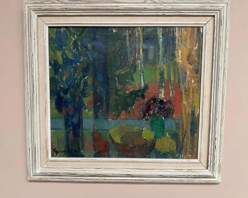 Original Swedish Oil on Canvas – "Still Life with Bowl of Fruit" by Svan Grandin – Signed – Vintage & Framed – 91 × 83 cm (35.8" × 32.7")