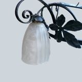 Wrought iron and art deco glass chandelier - Degué Workshops