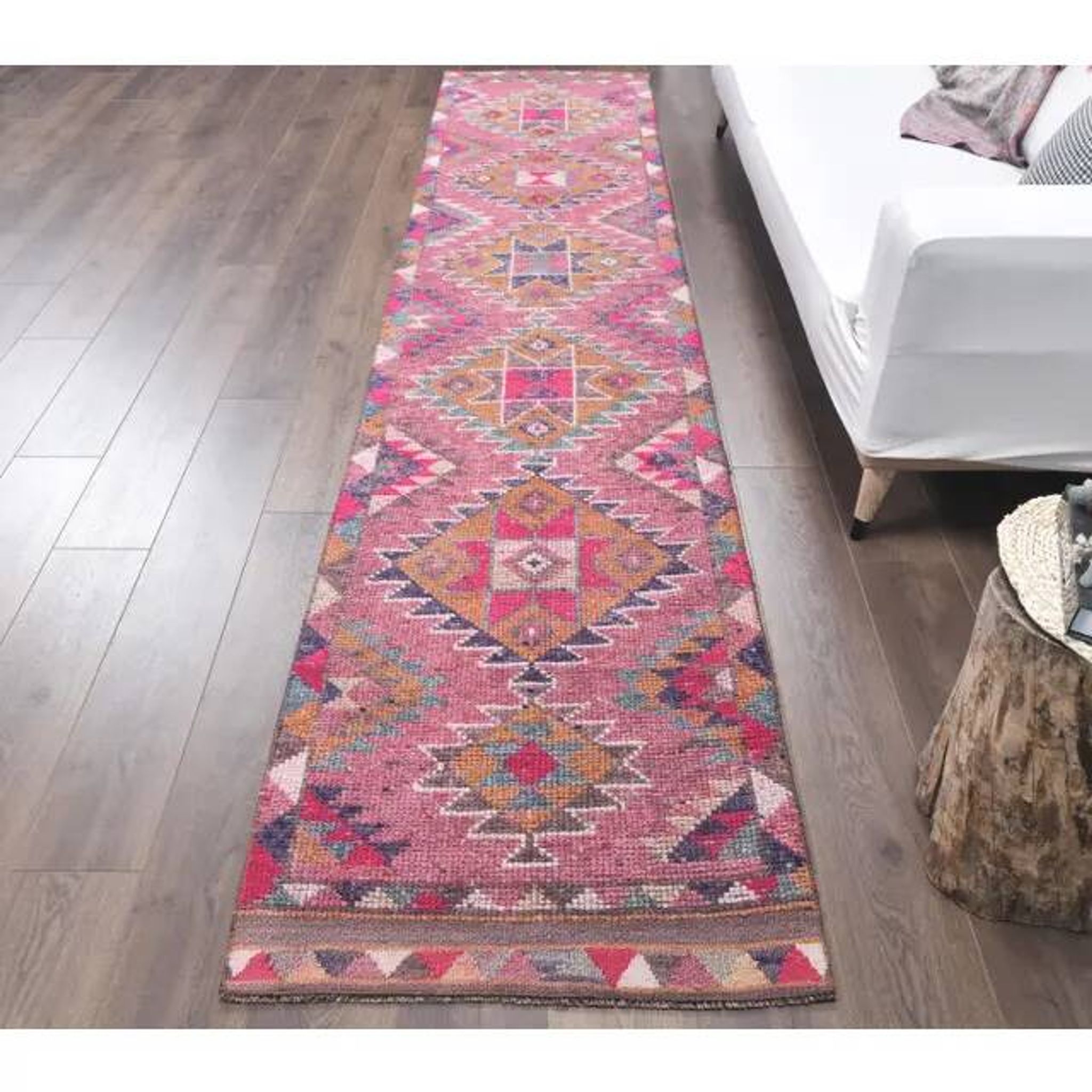 Vintage Turkish hand-knotted tribal runner 82x382