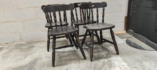 Series of 4 bistro western chairs solid wood black patina