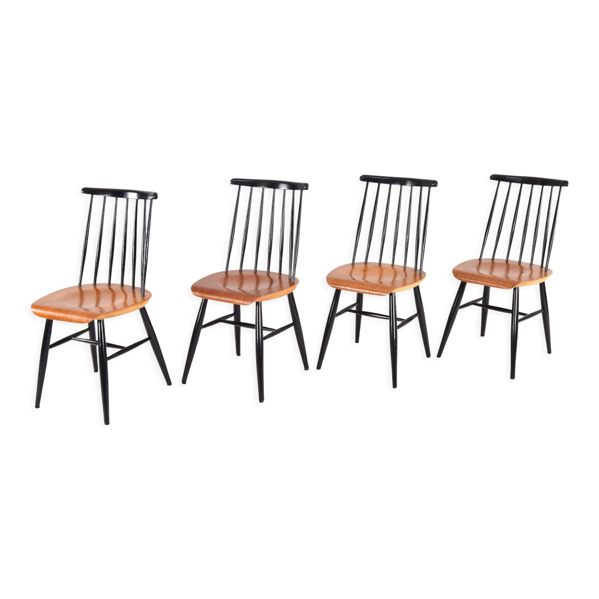 Four Mid Century Scandinavian Modern Fanett Dining Chairs by Ilmari Tapiovaara