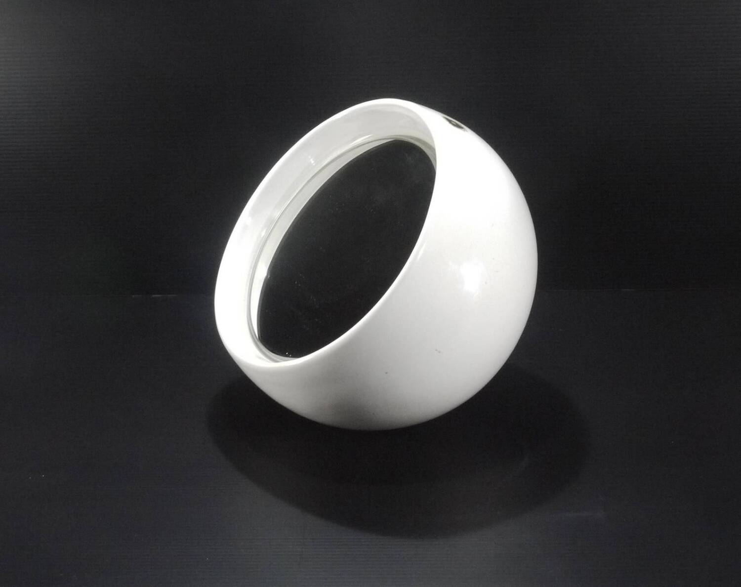 White Ceramic Table Mirror Weighted in a Space Age Ball Shape