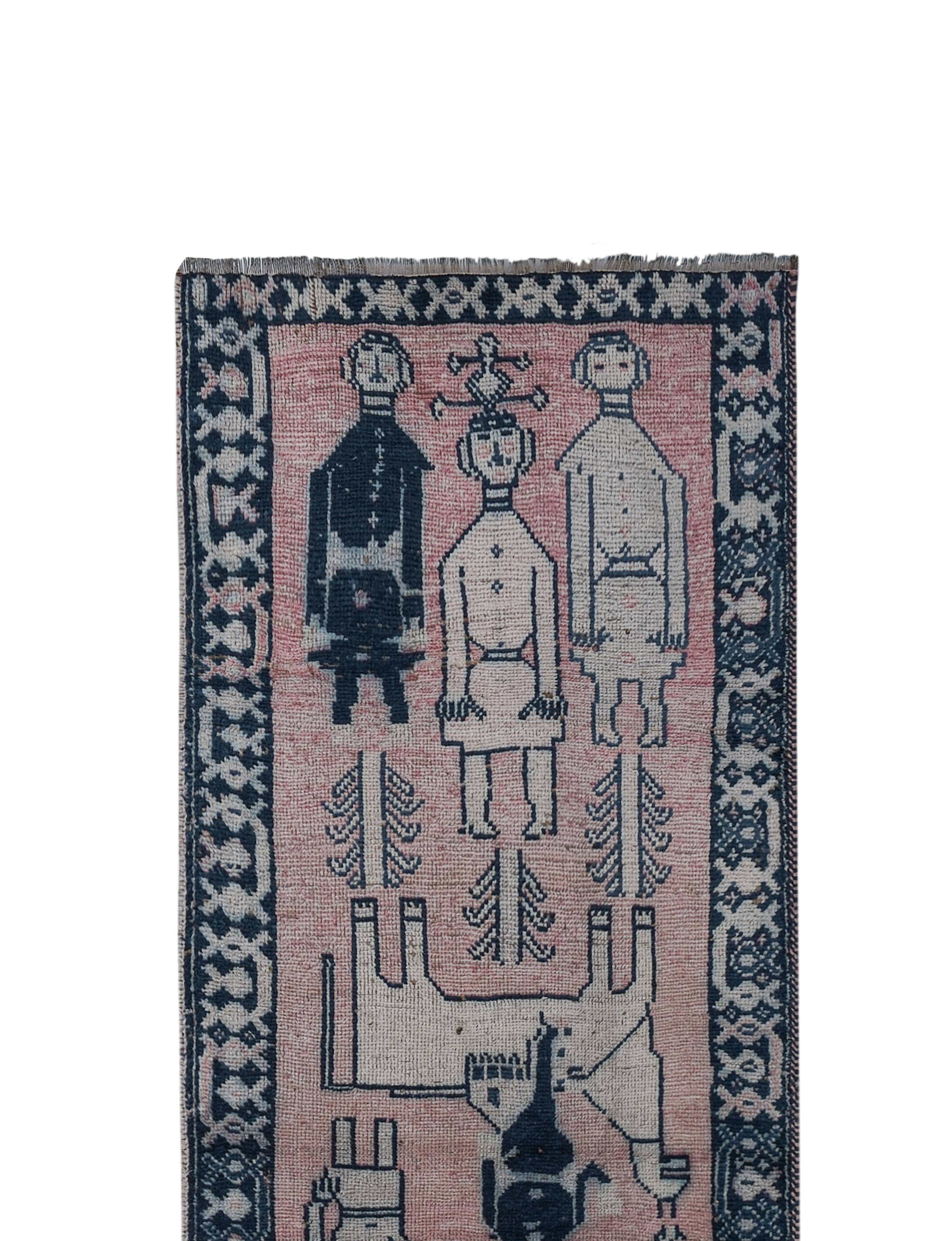 Vintage Turkish Oushak Rug Handwoven 104x320 cm