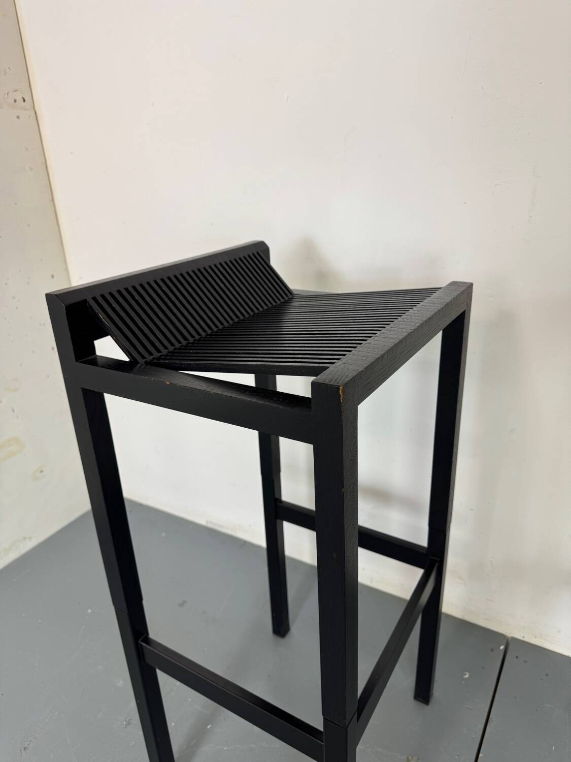 2 Modernist black Wood and Steel Bar Stools by Ruud Jan Kokke, 1980s