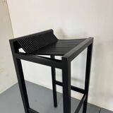 2 tabourets de bar modernistes en bois noir et acier par Ruud Jan Kokke, années 1980