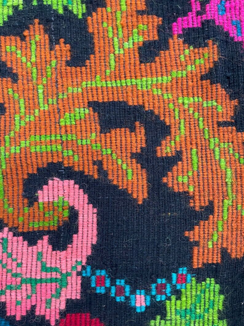 Romanian wool vintage carpet floral design and brown leaves