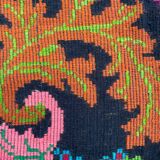 Romanian wool vintage carpet floral design and brown leaves