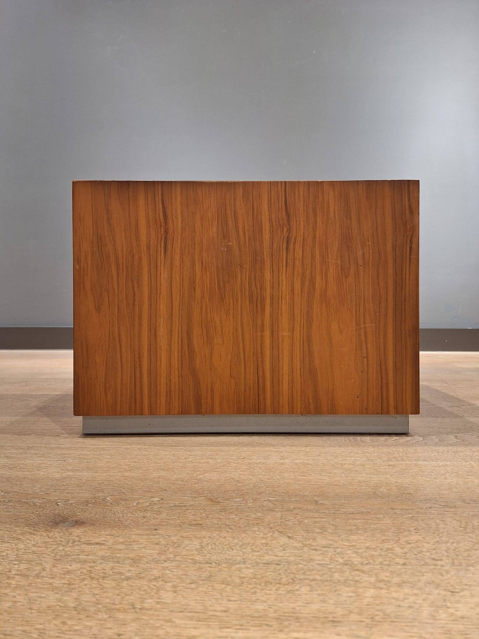 Set of two modernist cubes / side tables or stools in walnut.